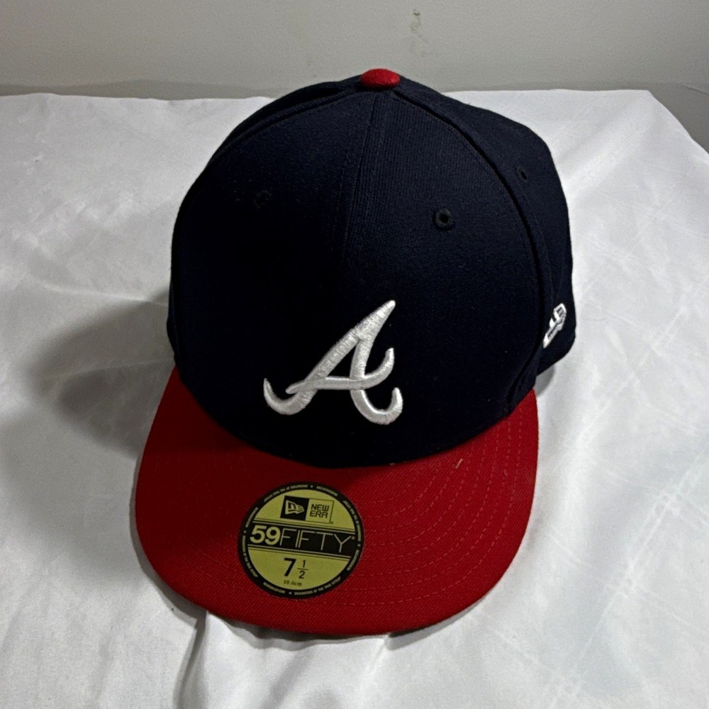 New Era 59FIFTY Atlanta Braves MLB On-Field Fitted Hat Navy Red 7 1/2